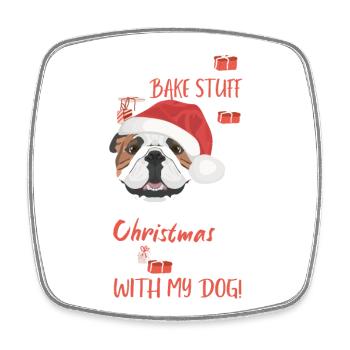 Englische Bulldogge Frohe Weihnachten - Viereckiger Kühlschrankmagnet - Weiß - Vorne