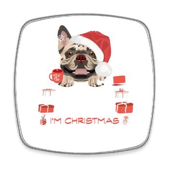 Français Marché de Noël Bulldog - Magnet carré - blanc - Devant