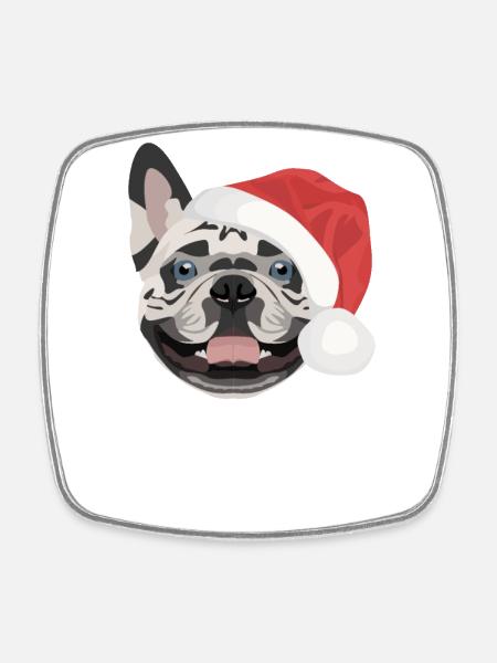 French Bulldog Merry Christmas - Square fridge magnet - white