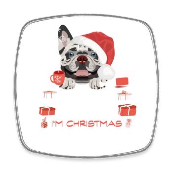 Français Marché de Noël Bulldog - Magnet carré - blanc - Devant