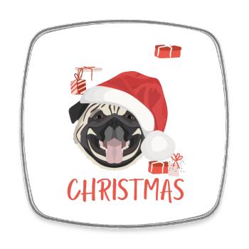 Mops Frohe Weihnachten - Viereckiger Kühlschrankmagnet - Weiß - Vorne
