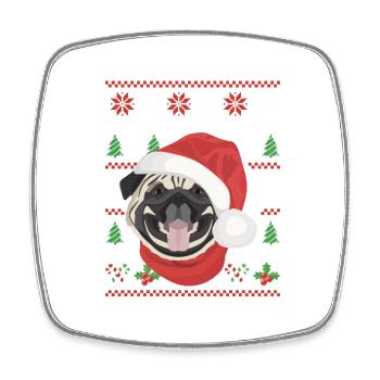 Mops Frohe Weihnachten - Viereckiger Kühlschrankmagnet - Weiß - Vorne