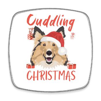 Shetland Sheepdog Merry Christmas - Square fridge magnet - white - Front