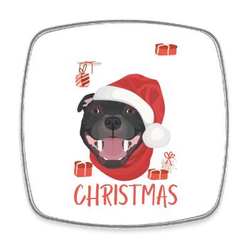 Staffordshire Bullterrier Frohe Weihnachten - Viereckiger Kühlschrankmagnet - Weiß - Vorne