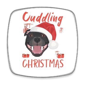 Staffordshire Bullterrier Frohe Weihnachten - Viereckiger Kühlschrankmagnet - Weiß - Vorne