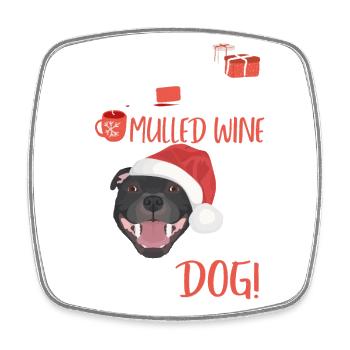Staffordshire Bullterrier Glühwein Weihnachten - Viereckiger Kühlschrankmagnet - Weiß - Vorne