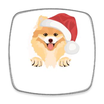 Zwergspitz Frohe Weihnachten - Viereckiger Kühlschrankmagnet - Weiß - Vorne