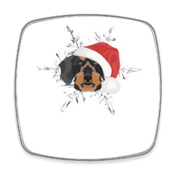 Wire-haired Dachshund Merry Christmas - Square fridge magnet - white - Front