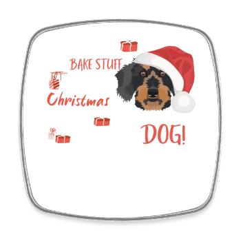 Wire-haired Dachshund Merry Christmas - Square fridge magnet - white - Front