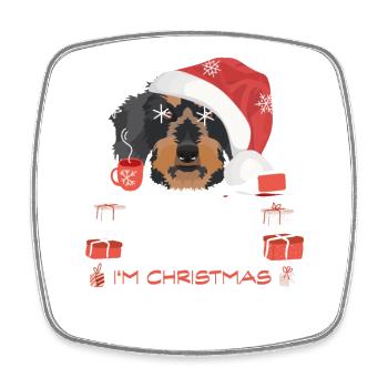 Wire-haired Dachshund Christmas Market - Square fridge magnet - white - Front