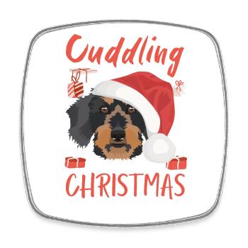 Wire-haired Dachshund Merry Christmas - Square fridge magnet - white - Front