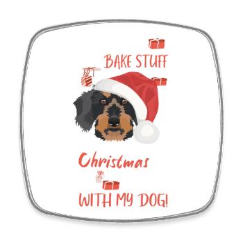 Wire-haired Dachshund Merry Christmas - Square fridge magnet - white - Front
