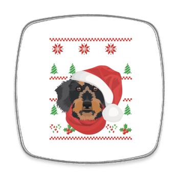 Wire-haired Dachshund Merry Christmas - Square fridge magnet - white - Front