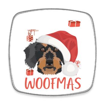 Wire-haired Dachshund Merry Christmas - Square fridge magnet - white - Front