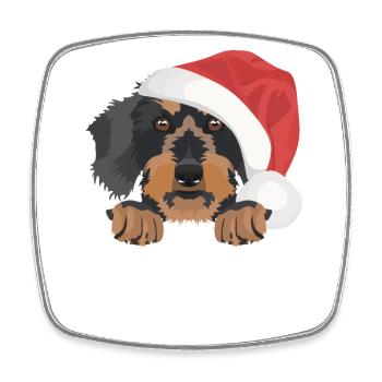 Wire-haired Dachshund Merry Christmas - Square fridge magnet - white - Front