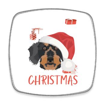 Wire-haired Dachshund Merry Christmas - Square fridge magnet - white - Front