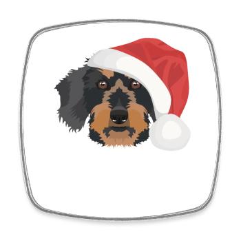 Wire-haired Dachshund Merry Christmas - Square fridge magnet - white - Front