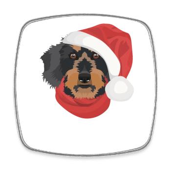 Wire-haired Dachshund Merry Christmas - Square fridge magnet - white - Front