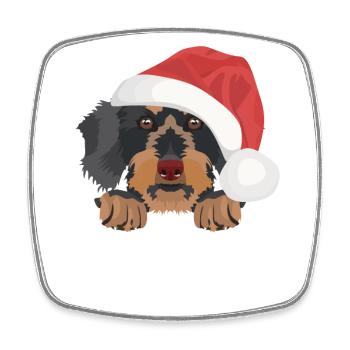 Wire-haired Dachshund Merry Christmas - Square fridge magnet - white - Front