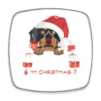 Wire-haired Dachshund Christmas Market - Square fridge magnet - white - Front