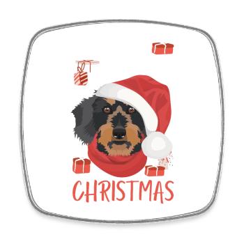 Wire-haired Dachshund Merry Christmas - Square fridge magnet - white - Front