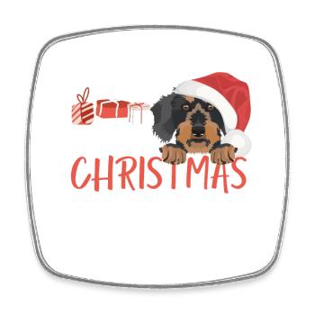 Wire-haired Dachshund Merry Christmas - Square fridge magnet - white - Front