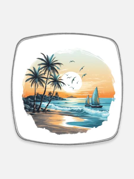 ozean-vibes, strand-vibes, sonnenuntergang am strand, oce - Viereckiger Kühlschrankmagnet - Weiß