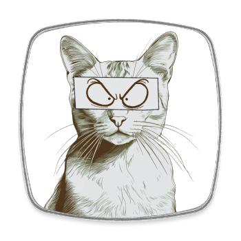 Katze mit comic Augen V2, bnw Zeichnung - Viereckiger Kühlschrankmagnet - Weiß - Vorne