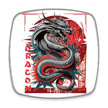 Chinesischer Drache mit asiatischen Schriftzeichen - Viereckiger Kühlschrankmagnet - Weiß - Vorne