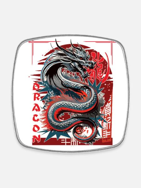 Chinese dragon with asian characters - Square fridge magnet - white