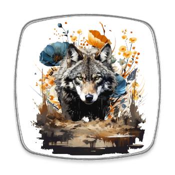 Wolf mit Vintage Blumen - Viereckiger Kühlschrankmagnet - Weiß - Vorne