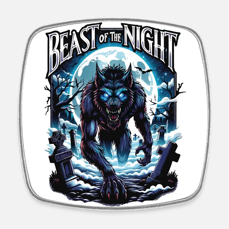 Beast of the Night - Werewolf Design. Spooky, cool - Square fridge magnet - white