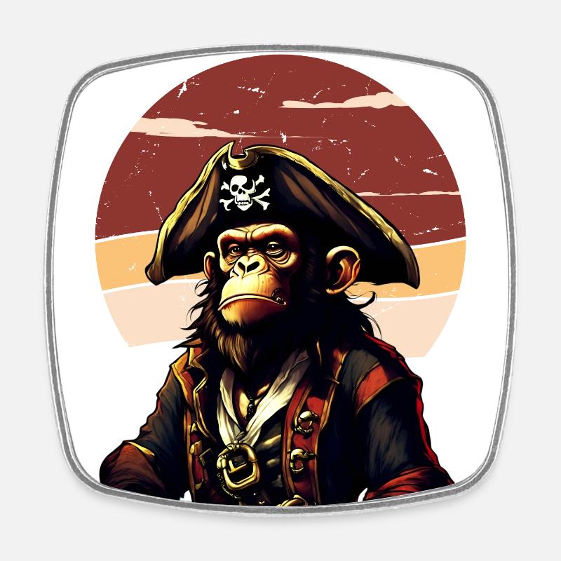 Captain Comic Monkey Pirate Caribbean - Square fridge magnet - white