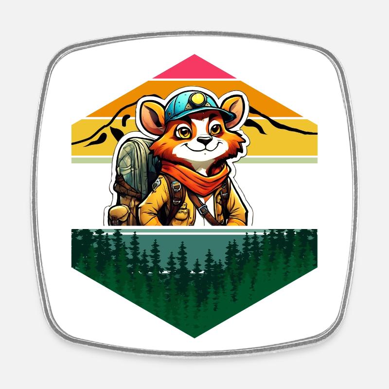 Red Panda Comic Adventure Forest Mountains - Square fridge magnet - white