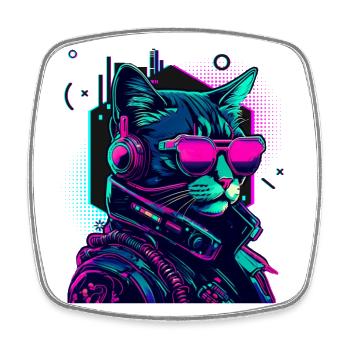 Cyberpunk Katze mit Sonnebrille - Viereckiger Kühlschrankmagnet - Weiß - Vorne