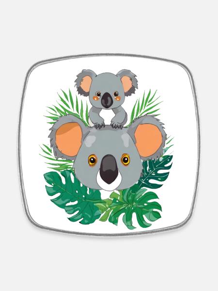 Baby Koala und Mama Koala - Viereckiger Kühlschrankmagnet - Weiß