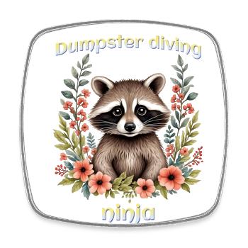 Waschbär Müllcontainer Tauchen Ninja - Viereckiger Kühlschrankmagnet - Weiß - Vorne