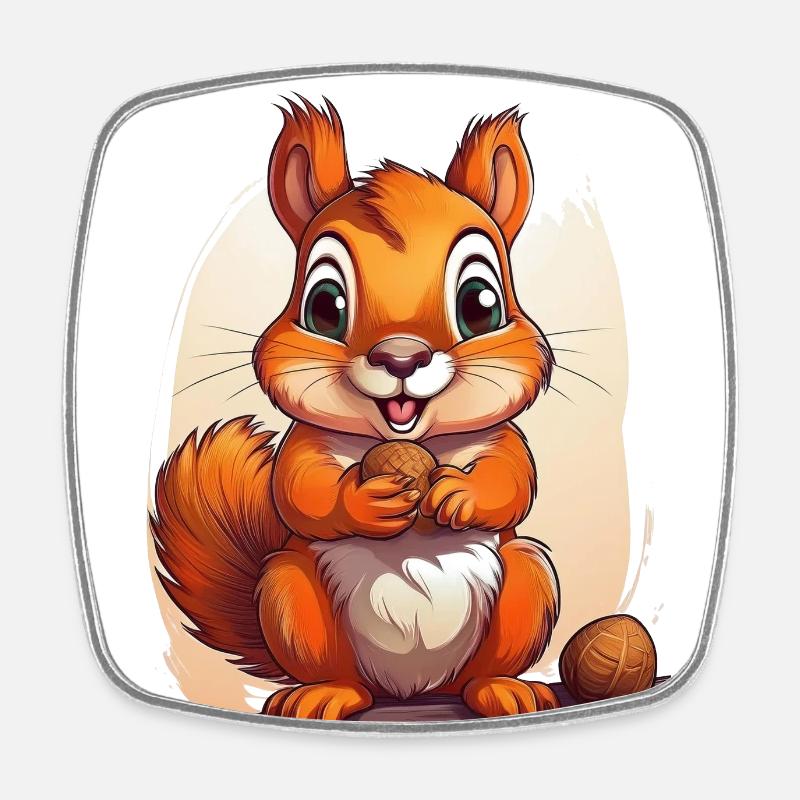 Glückliches Eichhörnchen mit einer Nuss - Viereckiger Kühlschrankmagnet - Weiß