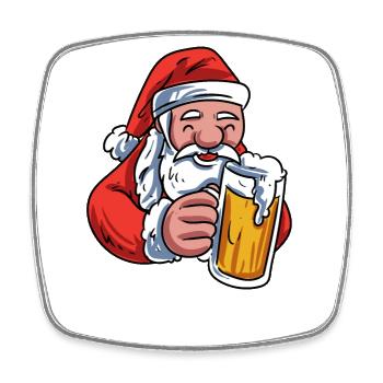 Weihnachtsmann trinkt Bier - Viereckiger Kühlschrankmagnet - Weiß - Vorne