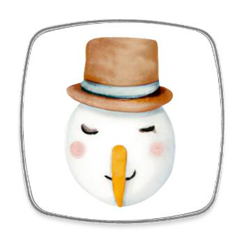 Retro Schneemann Gesicht - Viereckiger Kühlschrankmagnet - Weiß - Vorne