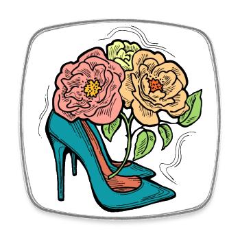 High Heels Schuhe mit Rosenblüte. Romantischer Stil. - Viereckiger Kühlschrankmagnet - Weiß - Vorne
