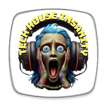 TECH HOUSE INSANITY - Funny Dude with Headphones! - Square fridge magnet - white - Front