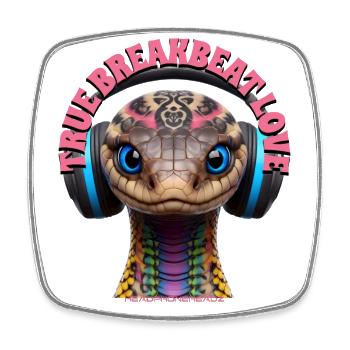 TRUE BREAKBEAT LOVE - Cool Cobra with Headphones! - Square fridge magnet - white - Front