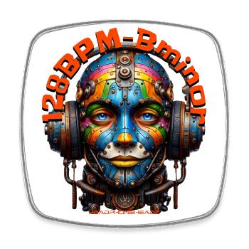 128BPM B minor - Cool Cyborg with Headphones! - Square fridge magnet - white - Front