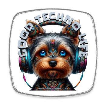 GOOD TECHNO LIFE - Cute Terrier with Headphones! - Square fridge magnet - white - Front