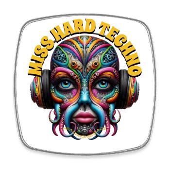 MISS HARD TECHNO - Cool Creature with Headphones! - Square fridge magnet - white - Front