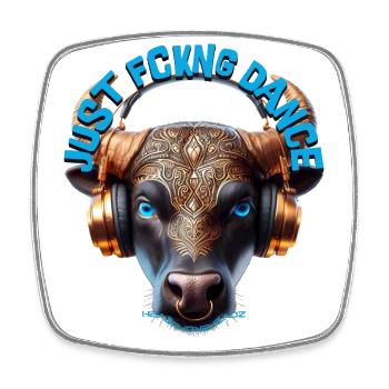 JUST FCKNG DANCE - Cool Cow with Headphones! - Square fridge magnet - white - Front
