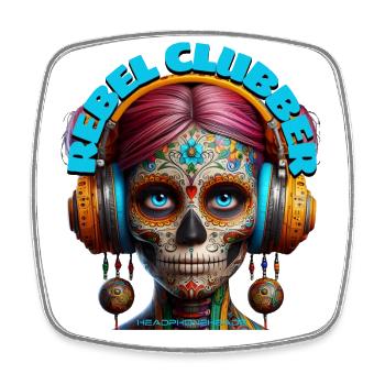 REBEL CLUBBER - Cool Woman with Headphones! - Square fridge magnet - white - Front