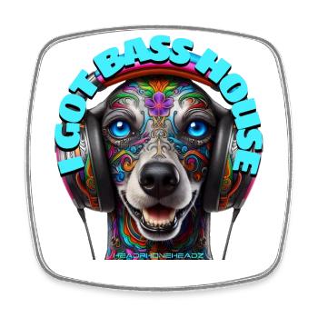 I GOT BASS HOUSE - Cute Poodle with Headphones! - Square fridge magnet - white - Front