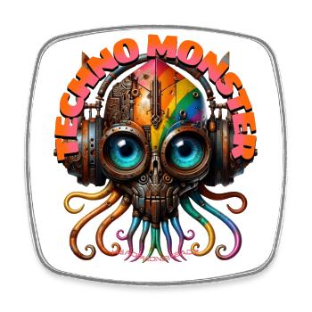 TECHNO MONSTER – Cool Octopussy with Headphones! - Square fridge magnet - white - Front